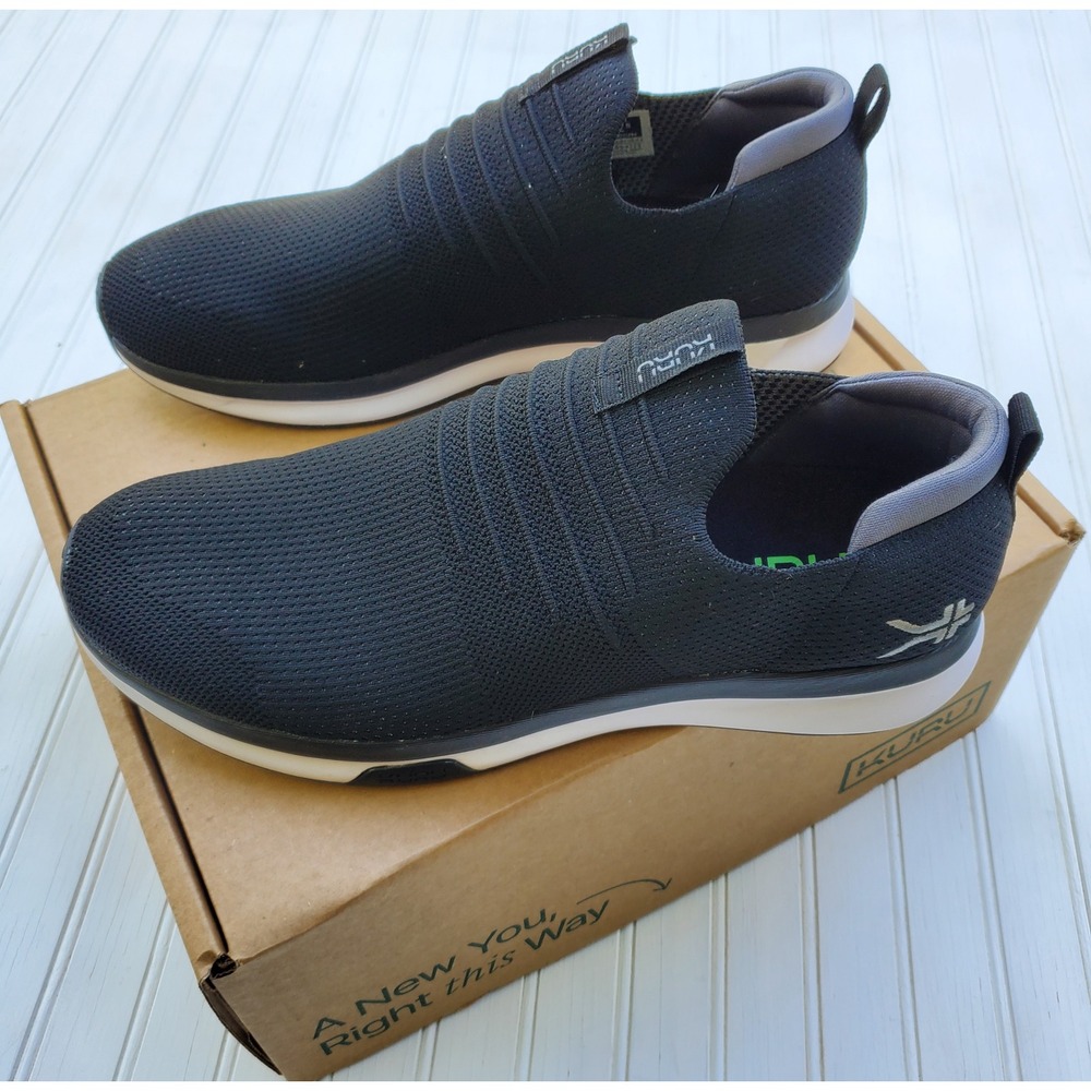 NIB Kuru Atom Slip-On Mens 12.5 Black White Athletic Walking Shoes orthopedic